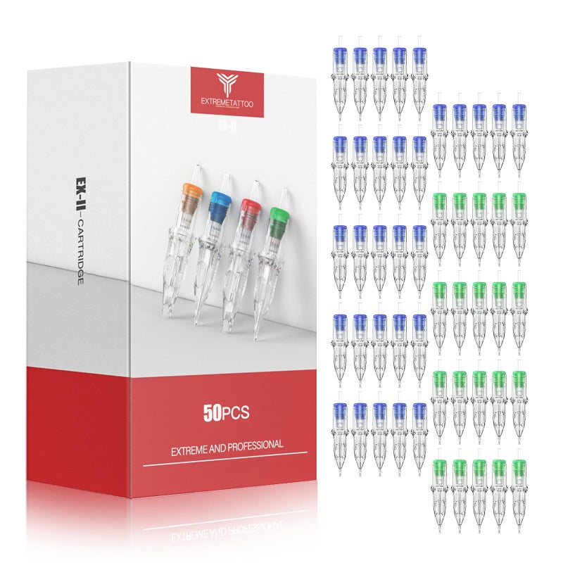 Dragonhawk Extreme Tattoo 50Pcs Cartridges Needles Mixed Sizes 1003RL 1005RL 1007RL 1205RS 1207RS EX-3 (#10RL+12RS-50PCS) - Image 1