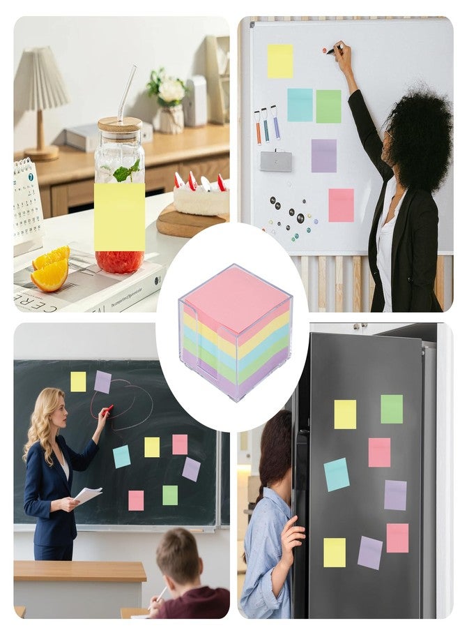 Buqoo حامل مذكرات مكتبي شفاف فضي من Buqoo، موزع ملاحظات لاصقة أكريليك لطيف، 3.9 × 3.9 بوصة، حامل مذكرات مكتبي للمكتب - Image 3