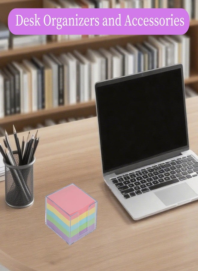 Buqoo حامل مذكرات مكتبي شفاف فضي من Buqoo، موزع ملاحظات لاصقة أكريليك لطيف، 3.9 × 3.9 بوصة، حامل مذكرات مكتبي للمكتب - Image 2