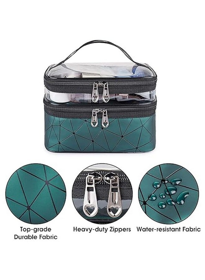 EAFTOS Transparent Makeup Bags Double Layer Travel Cosmetic Cases Make up Organizer Toiletry Bag with 2 Zipper for Women & Girl (Diamond Green) - Image 5