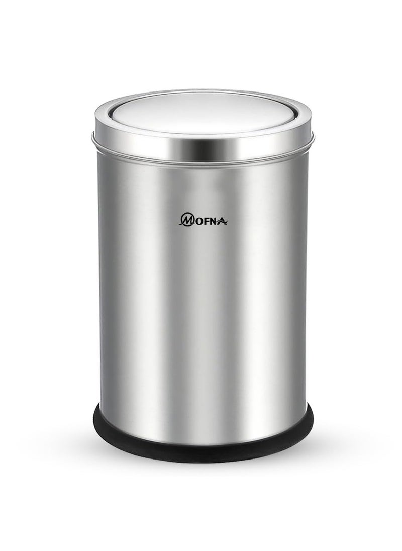 mofna Mofna Stainless Steel Swing Dust Bin 8x12 Inch 10 Liter Sleek Design with Swing Lid Swing Type Garbage Bin for Kitchen Home and Office Durable Stainless Steel Dustbin  - Image 1