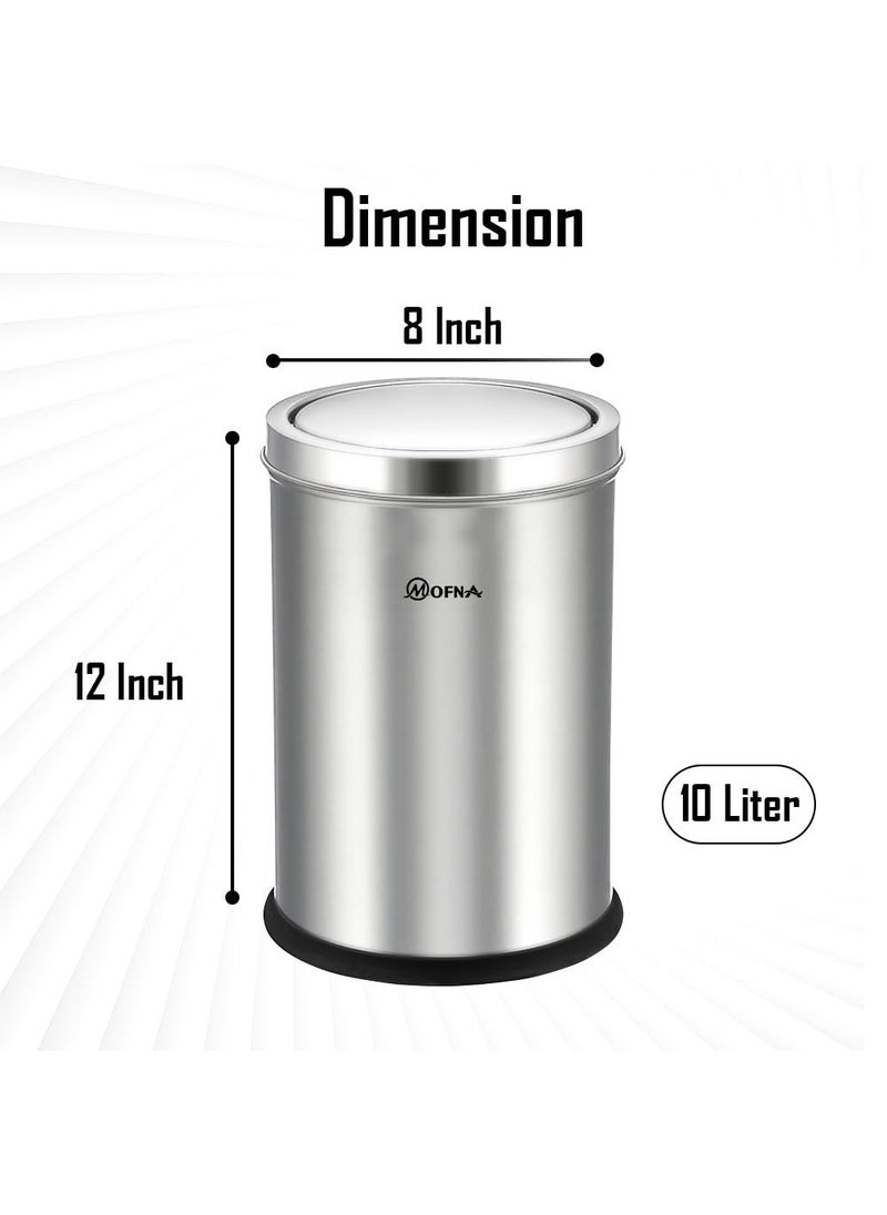 mofna Mofna Stainless Steel Swing Dust Bin 8x12 Inch 10 Liter Sleek Design with Swing Lid Swing Type Garbage Bin for Kitchen Home and Office Durable Stainless Steel Dustbin  - Image 2