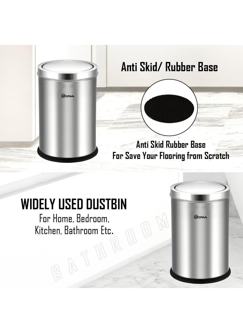 mofna Mofna Stainless Steel Swing Dust Bin 8x12 Inch 10 Liter Sleek Design with Swing Lid Swing Type Garbage Bin for Kitchen Home and Office Durable Stainless Steel Dustbin  - Image 5
