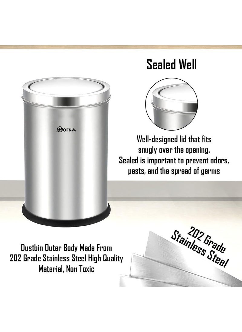 mofna Mofna Stainless Steel Swing Dust Bin 8x12 Inch 10 Liter Sleek Design with Swing Lid Swing Type Garbage Bin for Kitchen Home and Office Durable Stainless Steel Dustbin  - Image 3