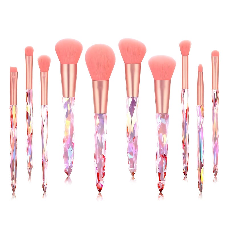 Kingtree Makeup Brushes, 10PCS Pink Crystal Makeup Brush Set Premium Synthetic Foundation Powder Concealer Eyeshadow Makeup Brush Kit, Professional Make Up Brush Set for Girls and Ladies - Image 1