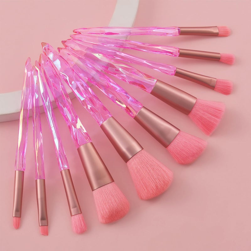 Kingtree Makeup Brushes, 10PCS Pink Crystal Makeup Brush Set Premium Synthetic Foundation Powder Concealer Eyeshadow Makeup Brush Kit, Professional Make Up Brush Set for Girls and Ladies - Image 2