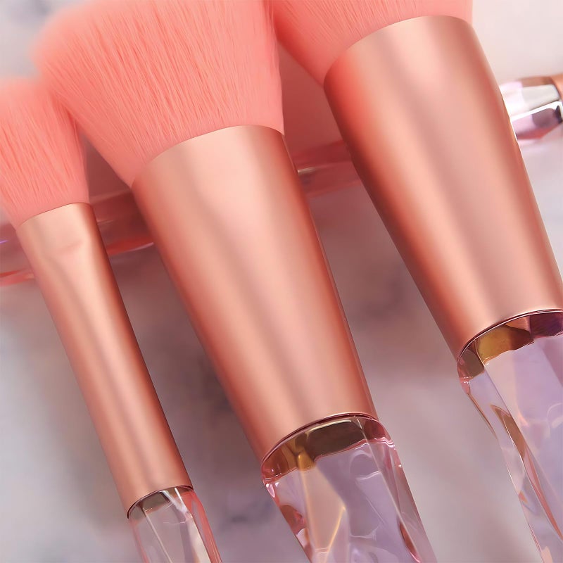 Kingtree Makeup Brushes, 10PCS Pink Crystal Makeup Brush Set Premium Synthetic Foundation Powder Concealer Eyeshadow Makeup Brush Kit, Professional Make Up Brush Set for Girls and Ladies - Image 4