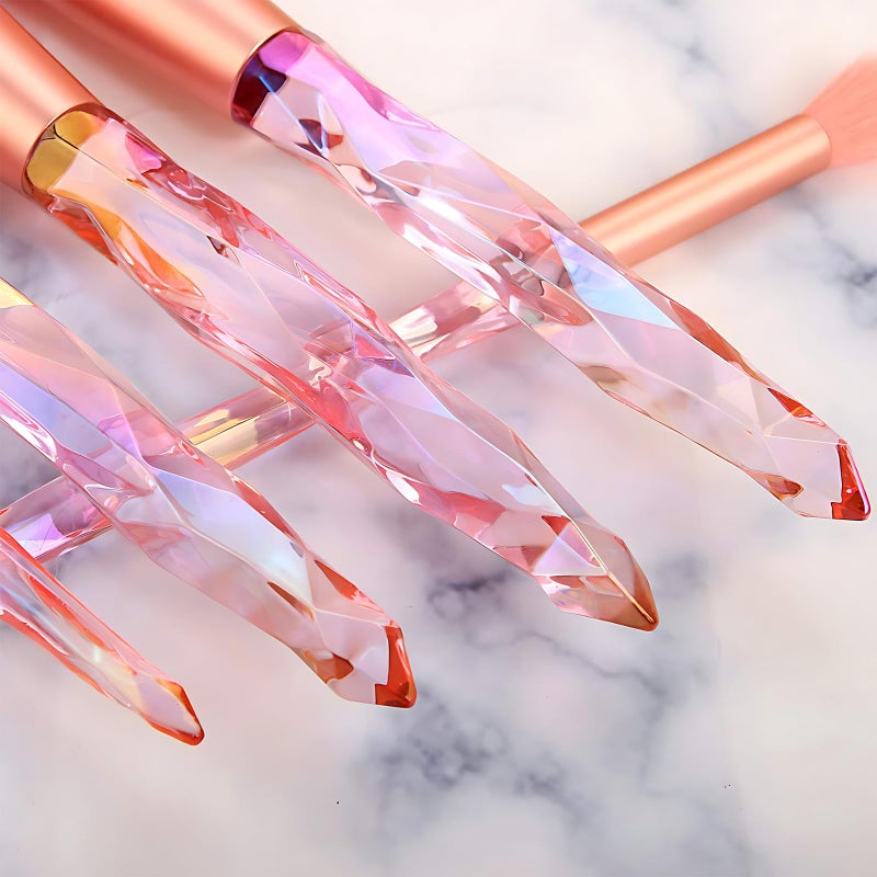 Kingtree Makeup Brushes, 10PCS Pink Crystal Makeup Brush Set Premium Synthetic Foundation Powder Concealer Eyeshadow Makeup Brush Kit, Professional Make Up Brush Set for Girls and Ladies - Image 5