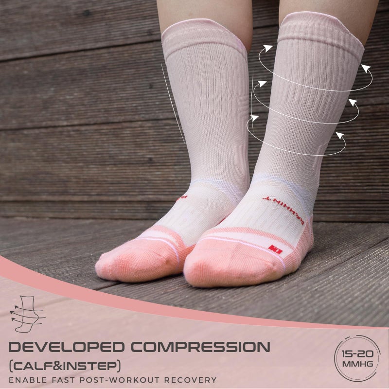 Rahhint Compression Running Socks for Women 3 Pairs, Anti-Blister Moisture Wicking Boot Crew Cushion Athletic Workout Socks - Image 4