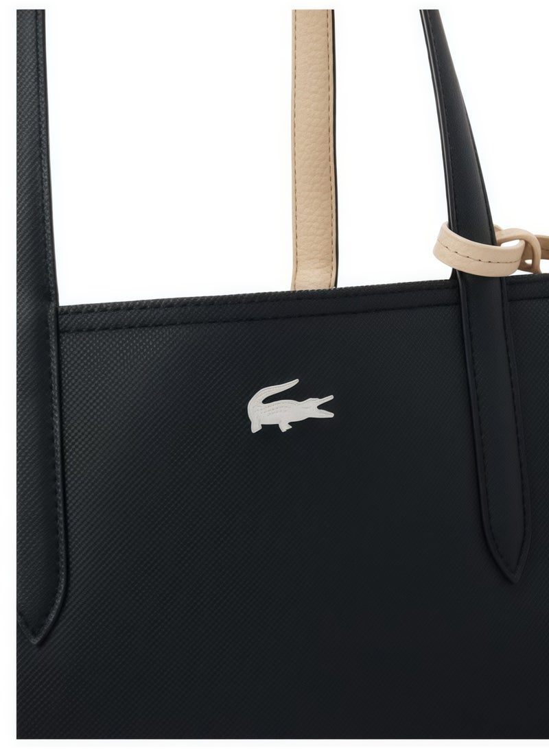 حقيبة يد لاكوست النسائية مزدوجة الجوانب ذات السعة الكبيرة ذات اللونين، أنيقة ومتعددة الوظائف، أسود/مشمش