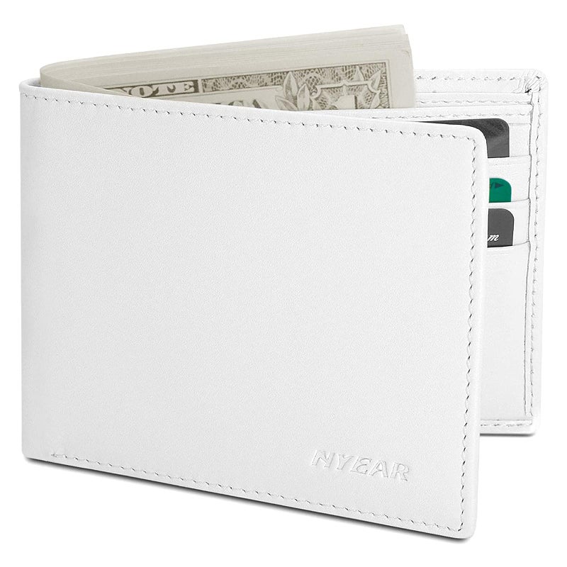 NYEAR White Wallet,Four layers conductive fabric anti RFID reading,Slim Mens Wallet Leather Bifold Wallets for Men As Nice Gifts for Birthday, Anniversary and Graduation,White - Image 2