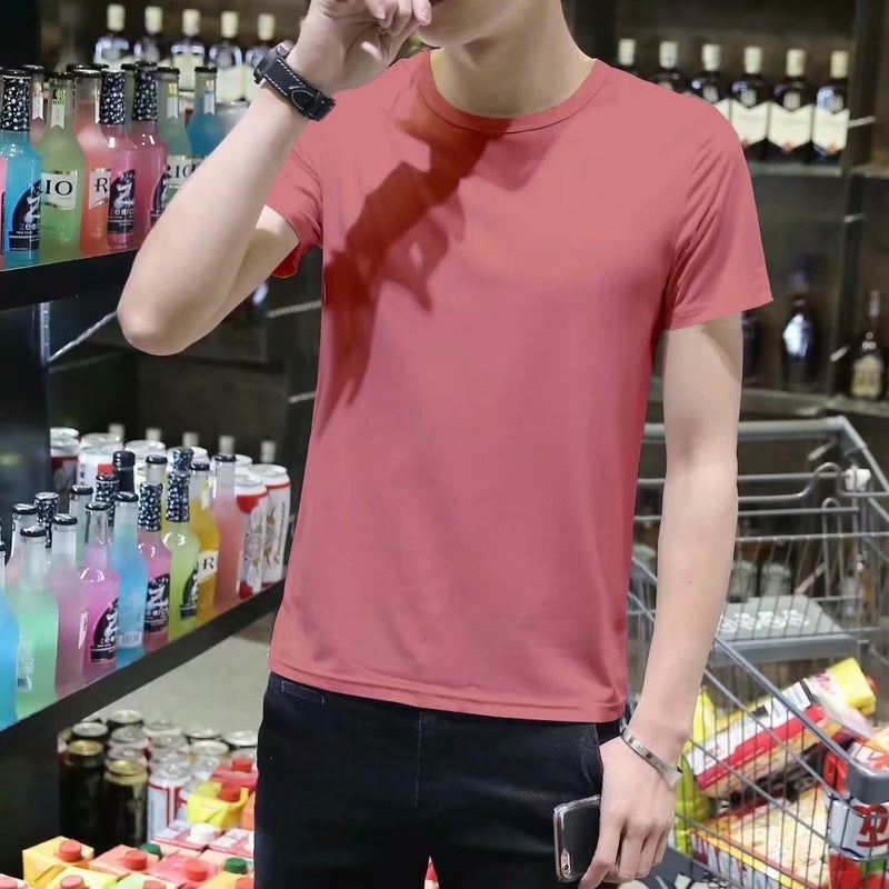 Men'S Ins Japanese T-Shirt Short-Sleeved Summer Loose Solid Color Base Shirt T-Shirt Teenager Round Neck T-Shirt - Image 1