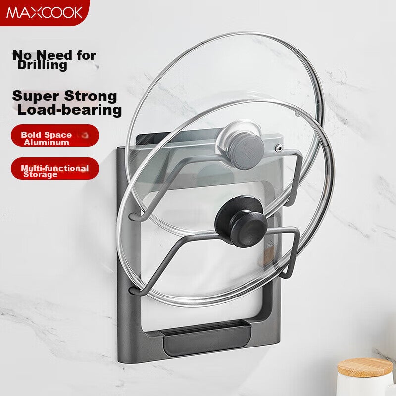 MAXCOOK Pot Lid Holder, Wall-Mounted Cutting Board Rack, No Drilling Required, Kitchen Storage Shelf, Space Aluminum MCZW9233 - Image 1