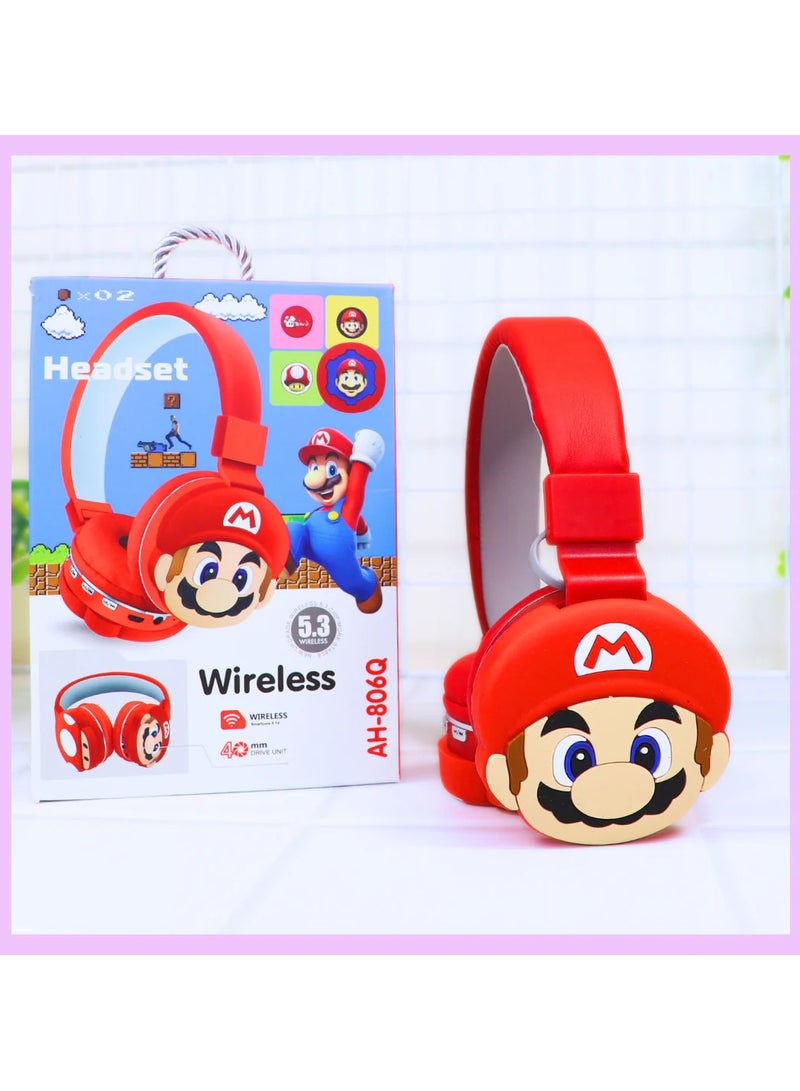ماريو سماعات رأس لاسلكية ماريو  للأطفال، سماعات رأس بلوتوث لطيفة للأولاد والبنات مع ميكروفون - Image 1