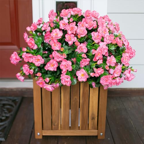 Ivydale Artificial Faux Flowers Plants for Outdoor Outside Spring Decoration Fake Silk Pink Camellia UV Resistant Realistic for Planter Pot Porch Patio Balcony Garden Yard Home Decor 3 Large Bundles - Image 3