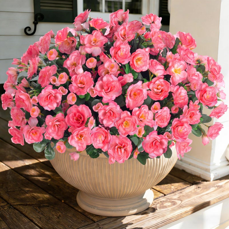 Ivydale Artificial Faux Flowers Plants for Outdoor Outside Spring Decoration Fake Silk Pink Camellia UV Resistant Realistic for Planter Pot Porch Patio Balcony Garden Yard Home Decor 3 Large Bundles - Image 2