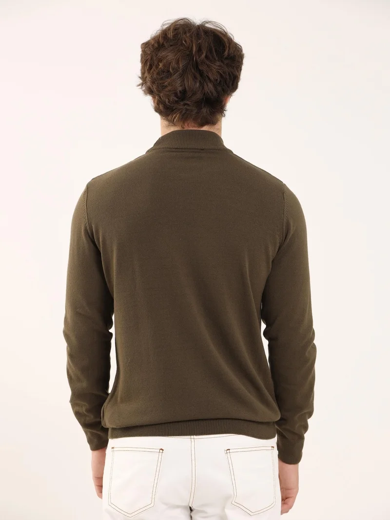 Dufy Khaki Men's Slim Fit Half Turtleneck Knitwear - 91087