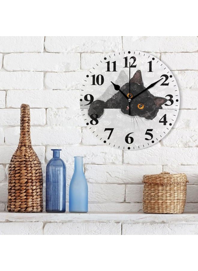 susiyo Round Wall Clock Battery Operated Analog Modern Decor Clock for Living Room Kitchen Desk Farmhouse - 9.8inch (Black Cat) - Image 3