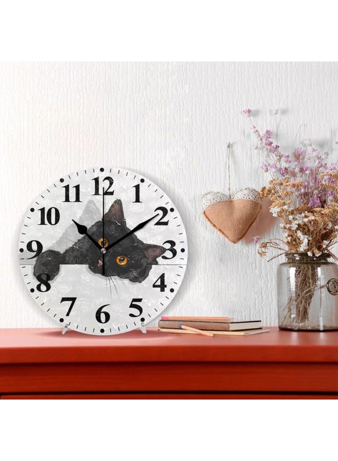susiyo Round Wall Clock Battery Operated Analog Modern Decor Clock for Living Room Kitchen Desk Farmhouse - 9.8inch (Black Cat) - Image 2