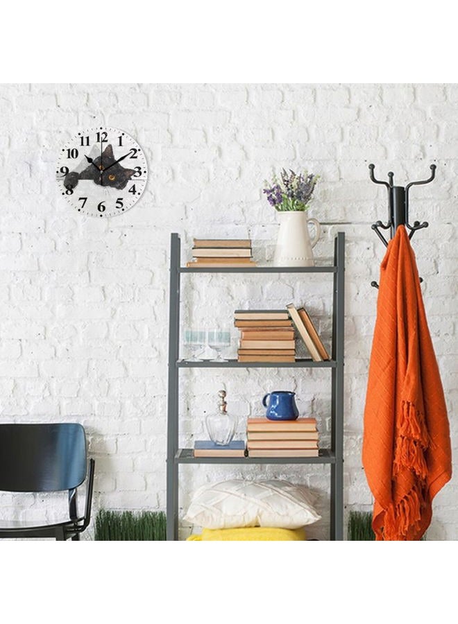 susiyo Round Wall Clock Battery Operated Analog Modern Decor Clock for Living Room Kitchen Desk Farmhouse - 9.8inch (Black Cat) - Image 4