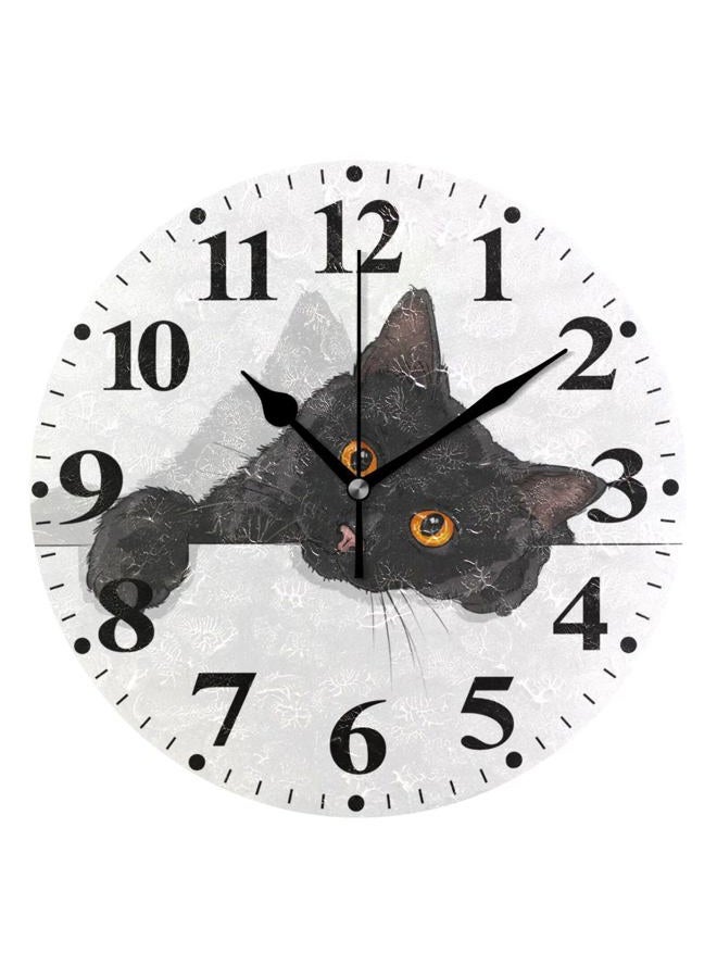 susiyo Round Wall Clock Battery Operated Analog Modern Decor Clock for Living Room Kitchen Desk Farmhouse - 9.8inch (Black Cat) - Image 1