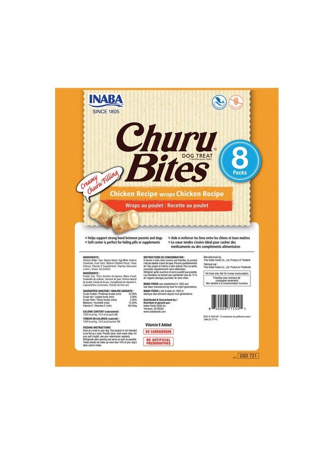 INABA Churu Bites for Dogs, Soft & Chewy Baked Chicken Wrapped Filled Dog Treats, 0.42 Ounces Each Tube, 48 Tubes Total (8 Tubes per Pack), Chicken Recipe - Image 2