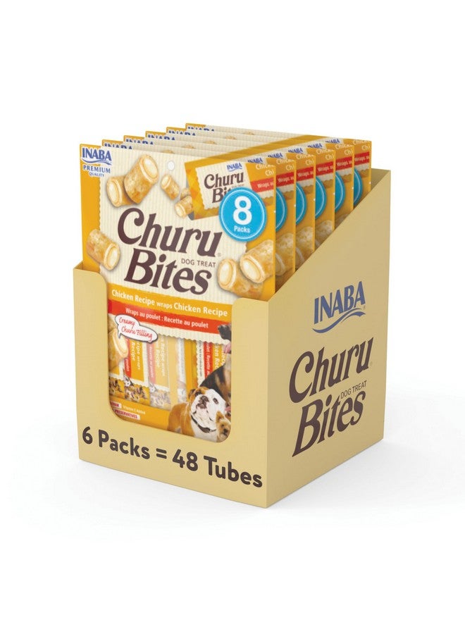 INABA Churu Bites for Dogs, Soft & Chewy Baked Chicken Wrapped Filled Dog Treats, 0.42 Ounces Each Tube, 48 Tubes Total (8 Tubes per Pack), Chicken Recipe - Image 1