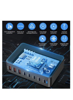 ARCOON USB-A and USB-C Charging Station, 440W Total Power, 5 Type-C Ports (2 × 100W, 3 × 65W) and 3 USB-A Ports (QC 18W), GaN Technology Charging Base with 1.5m Power Cord, Black  - Image 3