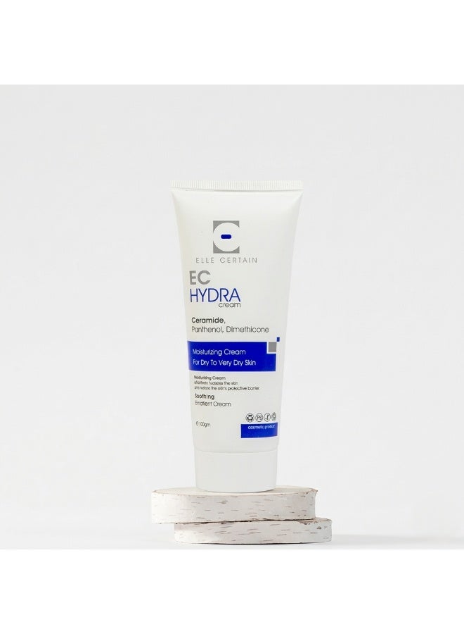 ELLE CERTAIN EC Hydra Cream Emollient for Dry Skin 100ml  Deep Moisturizing Face & Body Cream with Ceramide and Panthenol, Fragrance-Free Hydrating Cream for Sensitive Skin - Image 1