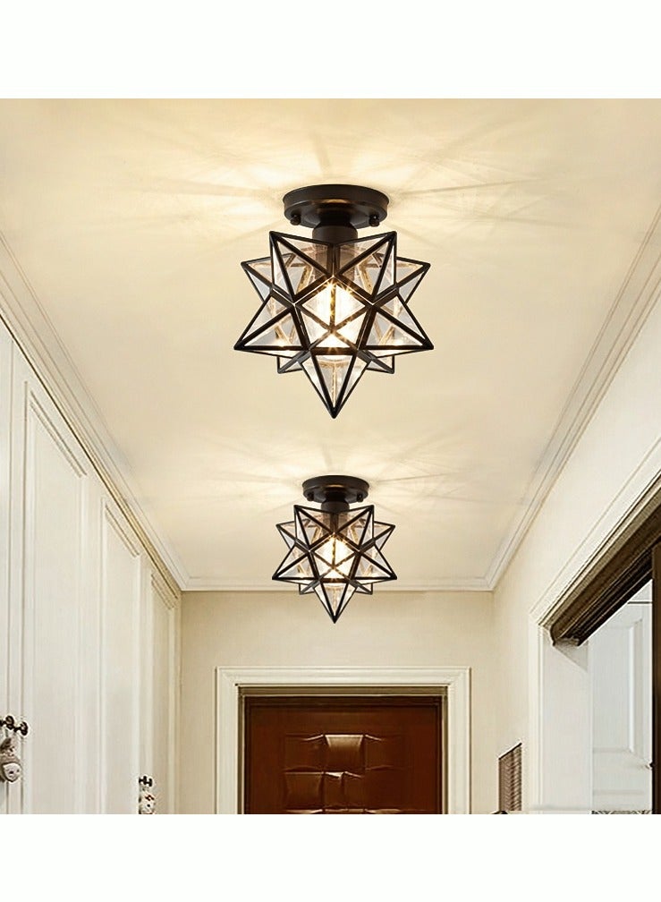 MIXDE Brass Moravian Star Light Flush Mount Celing Lights Seeded Glass Shade Boho Moroccan Ceiling Lamp for Kitchen Foyer - Image 2