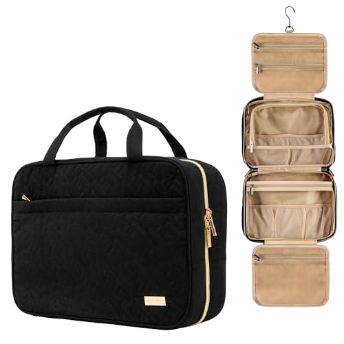 Carrywell Not Made In China Toiletry Bag Travel Bag with Hanging Hook Makeup Organizer Case WaterResistant Cosmetic Bag For Fullsize Containers Toiletries Black Large - Image 1