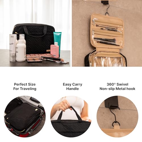 Carrywell Not Made In China Toiletry Bag Travel Bag with Hanging Hook Makeup Organizer Case WaterResistant Cosmetic Bag For Fullsize Containers Toiletries Black Large - Image 3