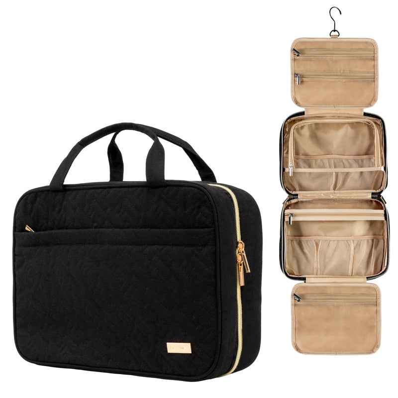 Carrywell Not Made In China Toiletry Bag Travel Bag with Hanging Hook Makeup Organizer Case WaterResistant Cosmetic Bag For Fullsize Containers Toiletries Black Large - Image 2