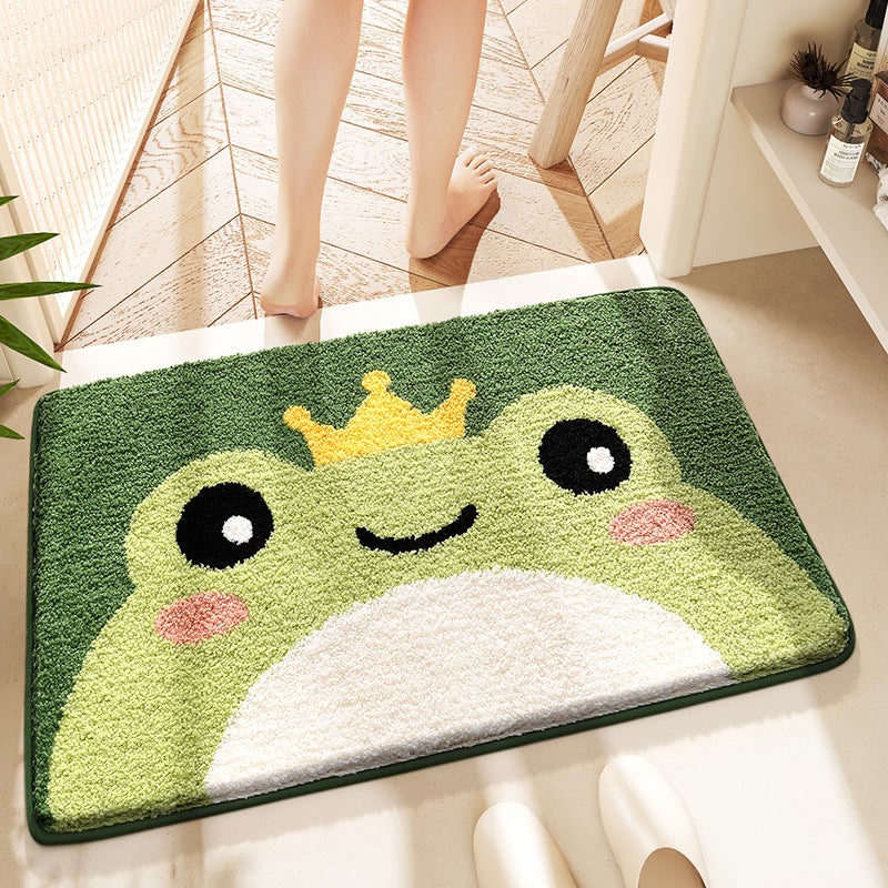 Dajiang Cartoon Animal Toilet Anti-Slip Mat Quick-Drying Foot Mat Household Bathroom Mat Strong Absorbent Flocking Carpet(Frog Prince, 40*60cm) - Image 1