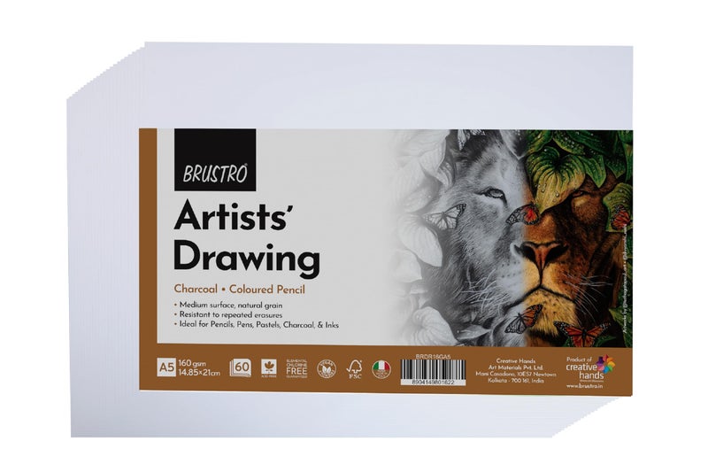 Brustro Artists Drawing Paper 160 GSM A5 Size, Pack of 60 Sheets. Ideal for Students,Adults, Coloring, Art, Craft, Natural Grain, Graphite, Charcoal, Pastels, Sketching, Shading, Drawing and Portrait - Image 2