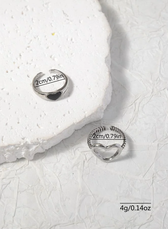 تايك تو Pack of 2 - Silver Tone Heart Rings