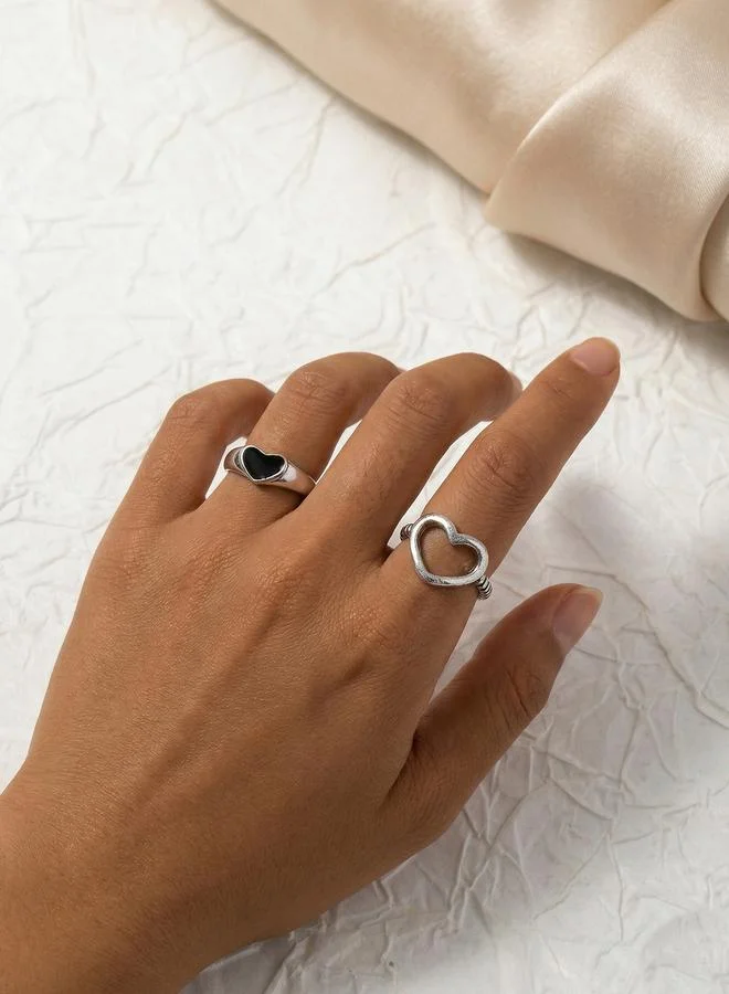 تايك تو Pack of 2 - Silver Tone Heart Rings