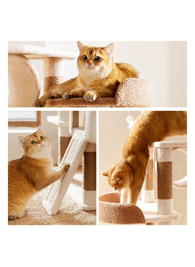 S-Color Cat Tree 144cm Cat Tower House for Indoor Cats Kittens Multi-Level Cat Furniture Condo with Plush Perch and Scratching Board Beige - Image 3