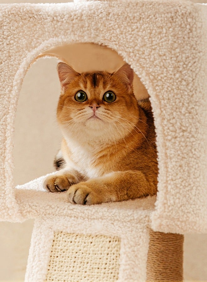 S-Color Cat Tree 144cm Cat Tower House for Indoor Cats Kittens Multi-Level Cat Furniture Condo with Plush Perch and Scratching Board Beige - Image 4