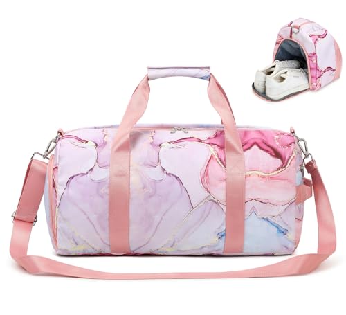 LOIDOU Dance Bag for Girls Kids Duffle Bag with Shoe Compartment Dry Wet Pocket 20L Waterproof Gym Duffle Bags for Women Ballet Competition Weekender Overnight Travel Bag Pink - Image 1