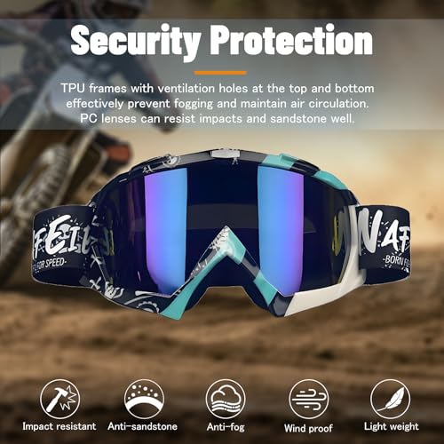 YOHOG Dirt Bike ATV Goggles Motorcycle Gear Riding Motocross Dirtbike Goggles Bike Riding Racing Goggles UTV MX OTG Offroad Goggles for Men Women UV400 Skiing Goggles for Adult Youth Kids（Color Lens） - Image 3