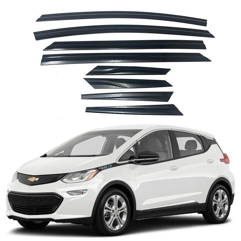 AUTOCLOVER TapeOn Rain Guards Window Visors 8 Pcs Set for Chevrolet Bolt Ev 2017 2018 2019 2020 2021 2022 2023 Window Deflectors OutChannel Vent Shades Black