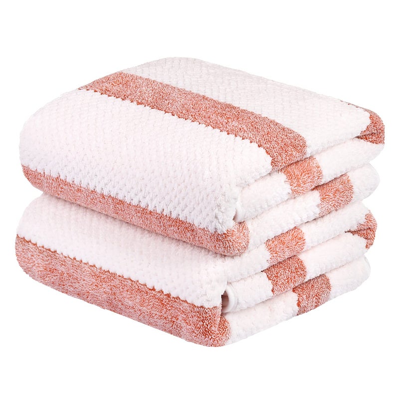 JML Microfiber Bath Towels Bath Towel 2 Pack30 x 60 Oversized Soft Super Absorbent and Fast Drying Multipurpose Use for Sports Fitness Yoga Waffle Stripe Orange