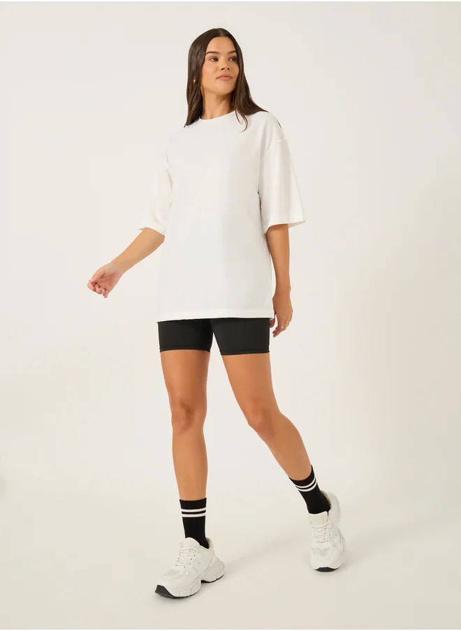 Styli Slogan Print Short Sleeve Oversized T-Shirt