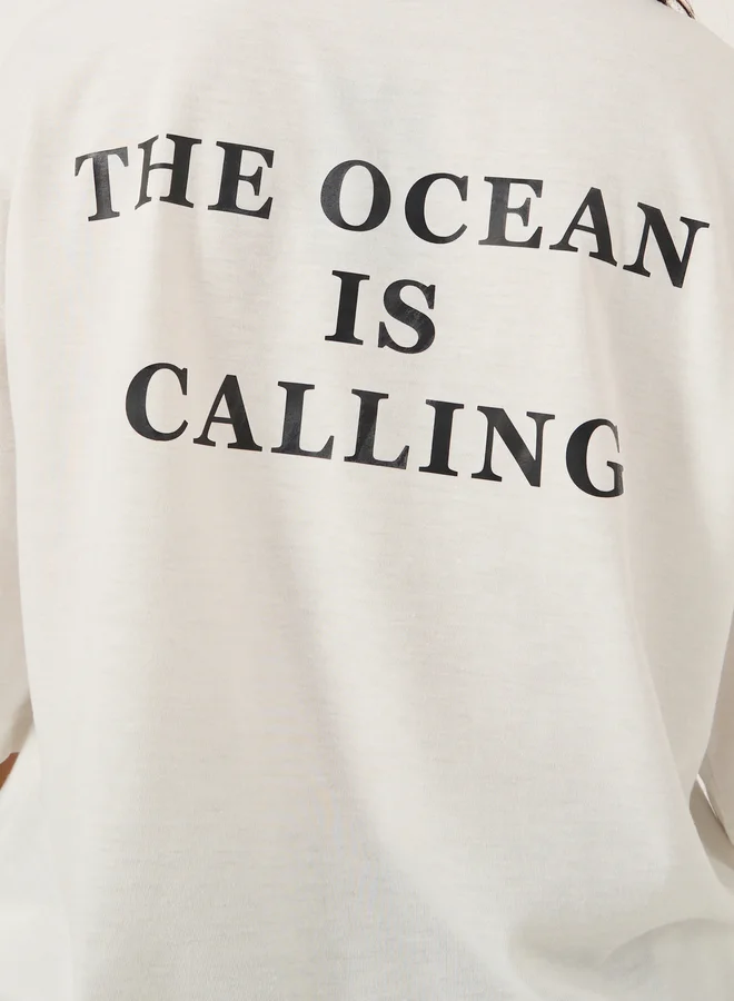 Styli Slogan Print Short Sleeve Oversized T-Shirt