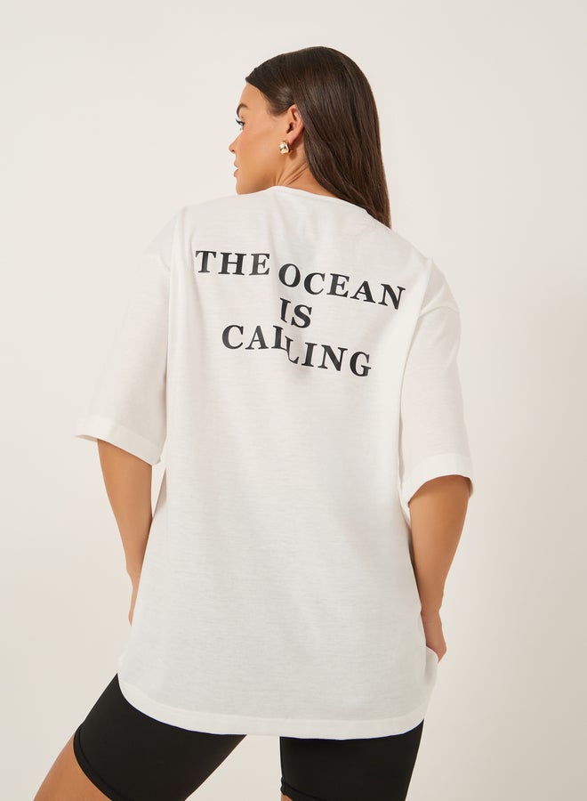 Styli Slogan Print Short Sleeve Oversized T-Shirt  - Image 4