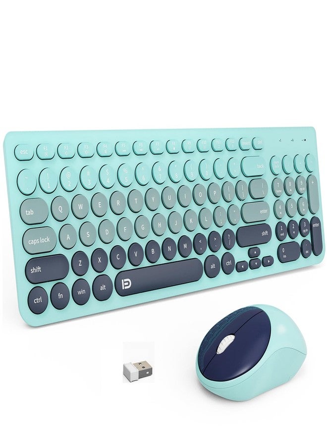 FD Wireless Keyboards and Mouse Combo - 2.4GHz USB Cordless, Cute Wireless Keyboard Round Keys, Quiet and Slim Set for Laptop, Computer, TV and Mac - Indigo Blue Colorful - Image 1