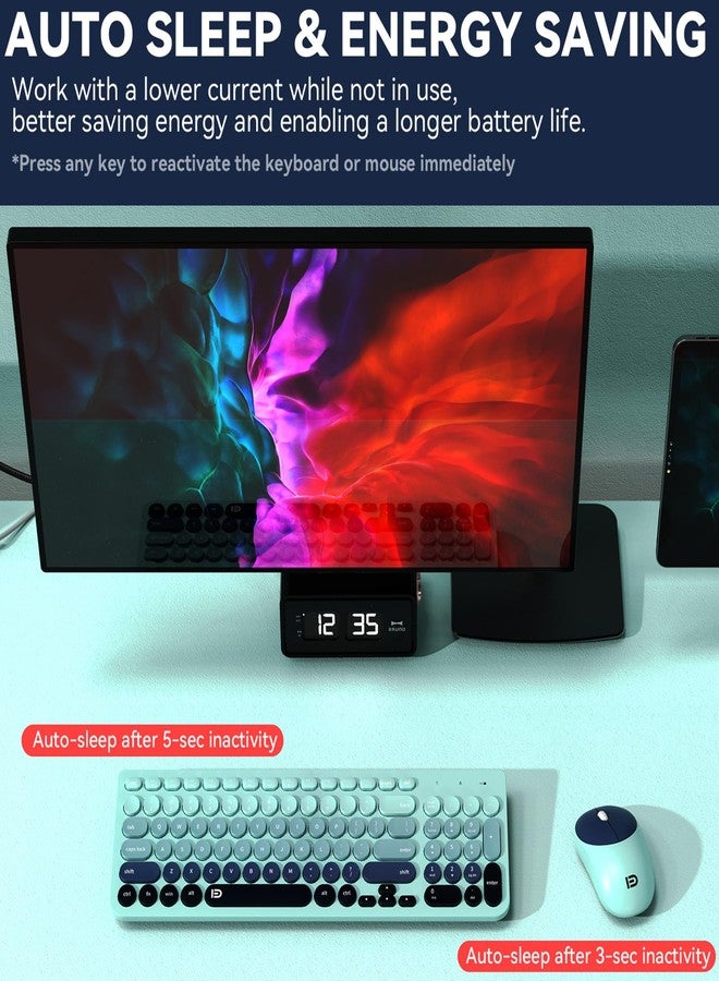 FD Wireless Keyboards and Mouse Combo - 2.4GHz USB Cordless, Cute Wireless Keyboard Round Keys, Quiet and Slim Set for Laptop, Computer, TV and Mac - Indigo Blue Colorful - Image 3