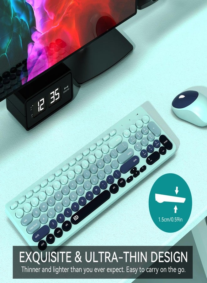 FD Wireless Keyboards and Mouse Combo - 2.4GHz USB Cordless, Cute Wireless Keyboard Round Keys, Quiet and Slim Set for Laptop, Computer, TV and Mac - Indigo Blue Colorful - Image 5