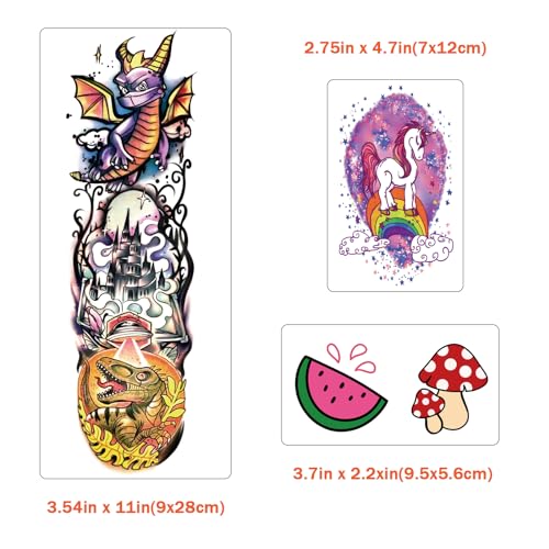 atydkug 52 PCS Kids Full Arm Temporary Tattoos - Rocket Car Dinosaur Planet Astronaut & Dolphin Castle Cat Body Tattoos Stickers for Boys & Girls, Party Supplies Gifts - Image 4